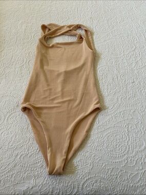 Wayf Kids Ribbed One-Piece Bodysuit in Beige